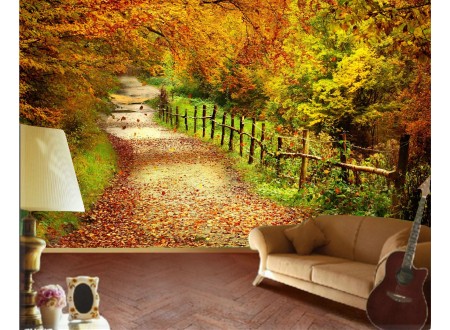 PAINEL ESTRADA DE FOLHAS - PAISAGEM DE NATUREZA - PAINEL 3D DECORAÇÃO PRA SALAS, QUARTO